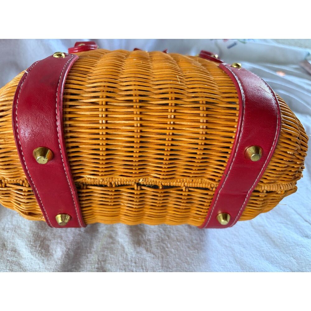 Wicker Purse w/ Red Leather Accents MCM Golden Girls 90's Y2K Grandma Old Money - Picture 11 of 13